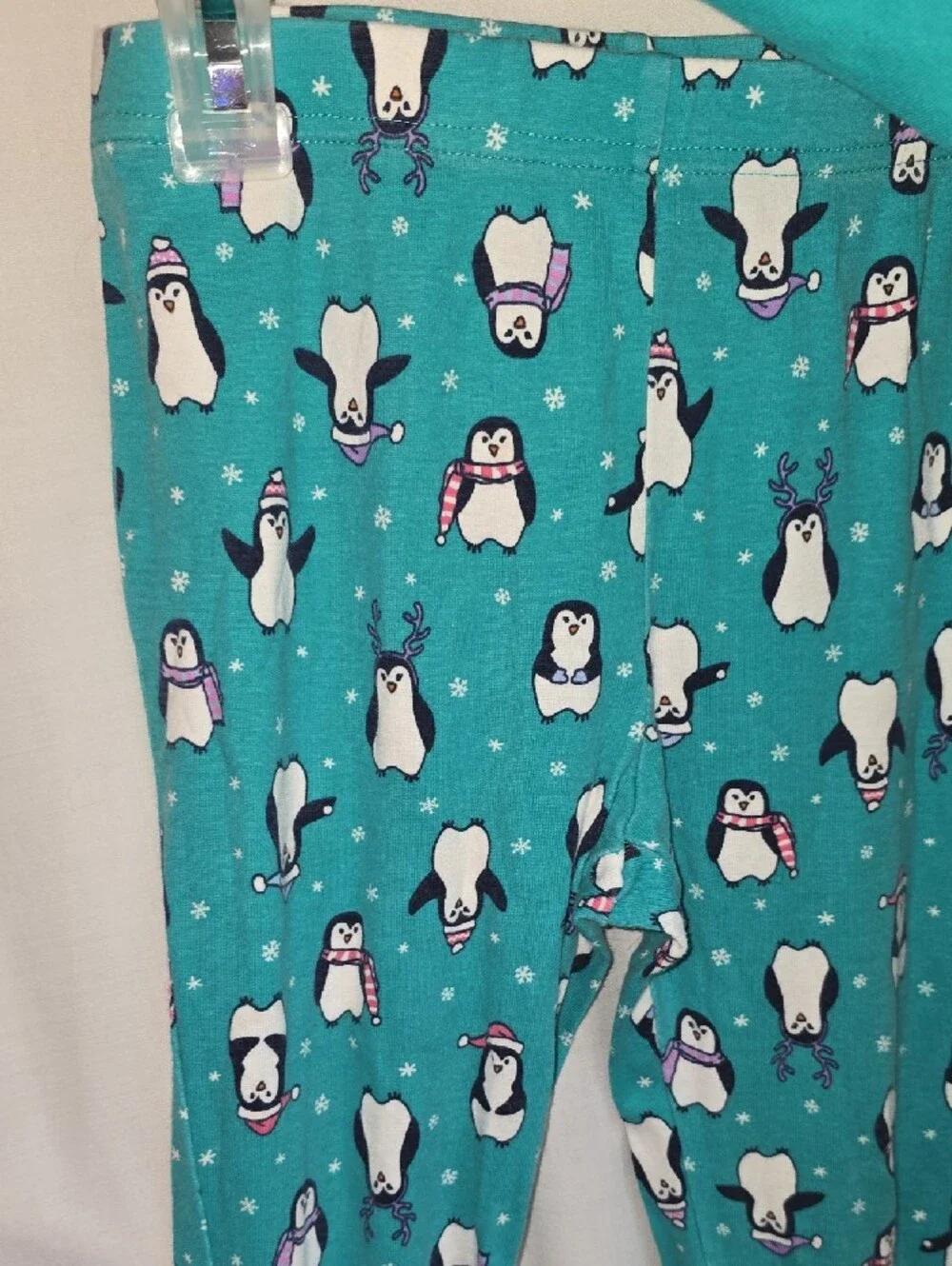Lands' End Teal Penguin Pajama Set with Pink & Purple Accents